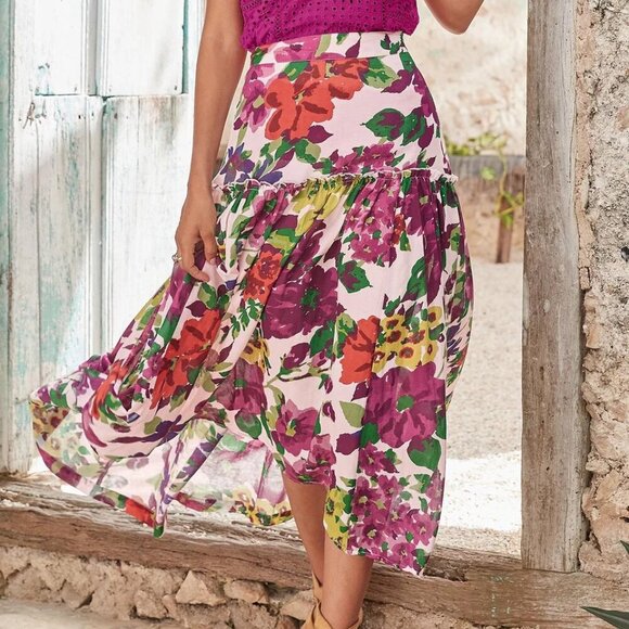 Sundance Bella Rose Long floral lined skirt Size - Large - Picture 1 of 6